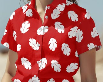 Maglietta Lilo Hawaii, Camicia Lilo e Stitch con bottoni, Pantaloncini da uomo dei cartoni animati, Maglietta Magic Kingdom, Maglietta per le vacanze a Disneyland