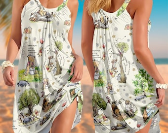 Winnie The Pooh Women Dress, Pooh and Friends  Women Sundress, Disney Movie Beach Dress, Pooh Lover Gift, Gift For Her
