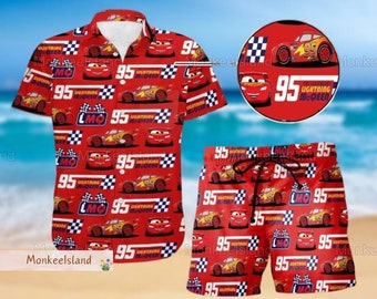 Lightning McQueen Hawaiian Shirt, McQueen 95 Men Shorts, Disney Cars Hawaii Shirt, Piston Cup Summer Shorts, Disney Trip Shirt