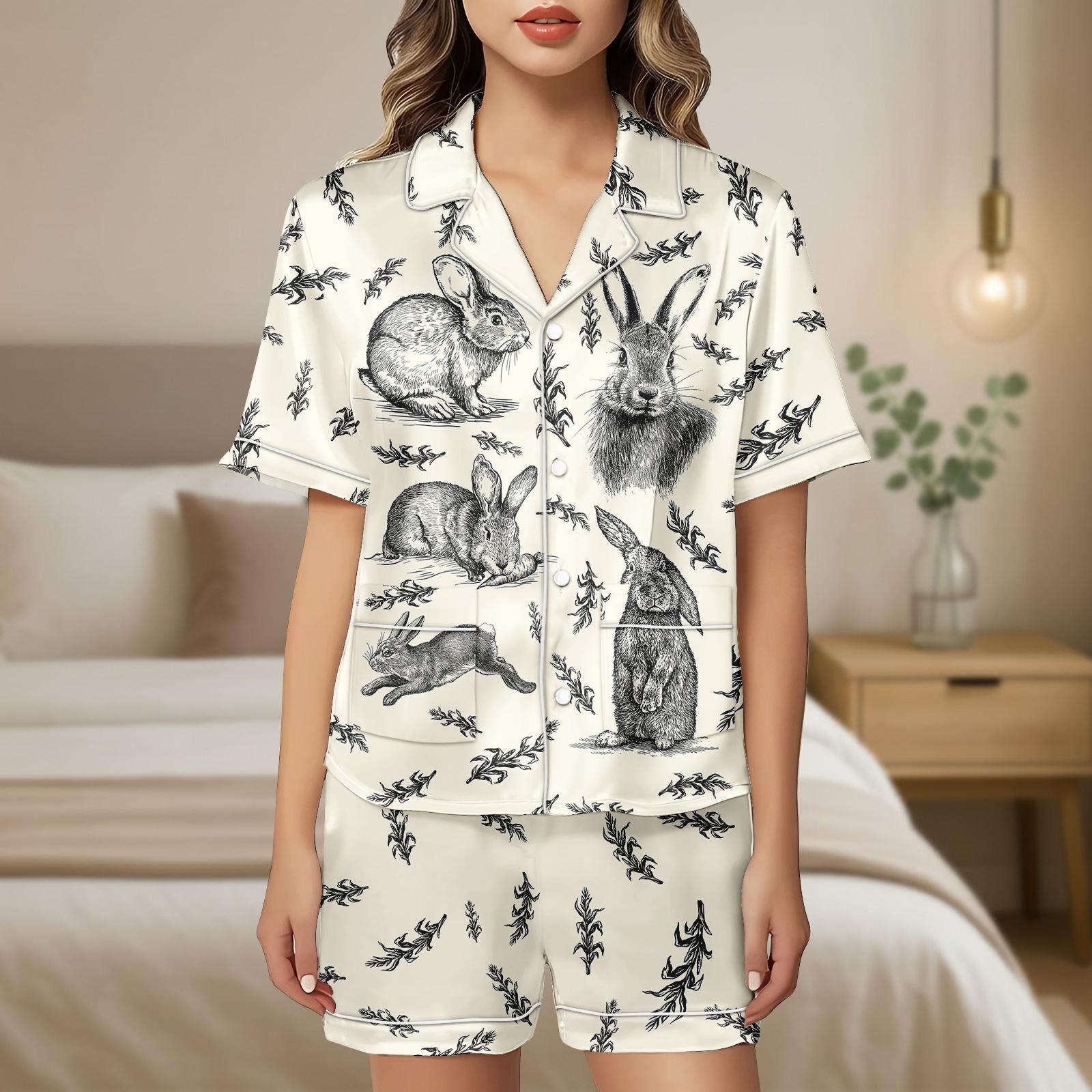Rabbit Satin Pajamas Set, Animal Women Pajamas, Rabbit Lover Gift ...