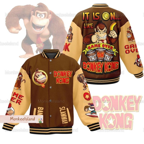 Donkey Kong Jacket, Super Mario Bros Baseball Jacket, Donkey Kong Jacket Men, Donkey Kong Mario College Jacket, Gift For Gamer