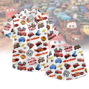 Pijama de satén de Rayo McQueen, pantalones cortos de pijama de Disney Cars, conjunto de pijama de la película Cars, pijama de mujer de Pixar Up, regalo de Disneyland
