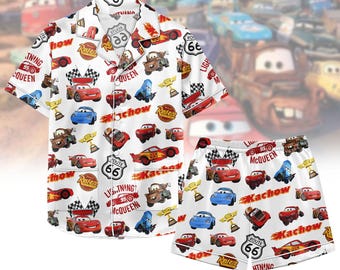 Ensemble pyjama en satin Lightning McQueen, short de pyjama Cars Disney, ensemble salon Cars Movie, pyjama Pixar Up pour femme, cadeau Disneyland