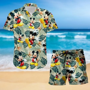 Disney Micky Micky Shirt, Micky Maus Shorts, Zeichentrickfilm Hawaiihemd, Button Up Shirt. Disneyland Herren Shorts, Urlaub Shirt