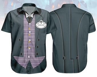Halloween Haunted Men Butler Button Shirt, Haunted Costume For Group Shirt, Horror Movie Fan Shirt, Halloween Character