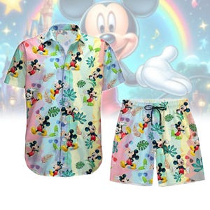 Camisa clásica de Mickey Hawái, camisa con botones de Disney Mouse, pantalones cortos de dibujos animados para hombre, camisa de Magic Kingdom, regalo para él, regalo de verano