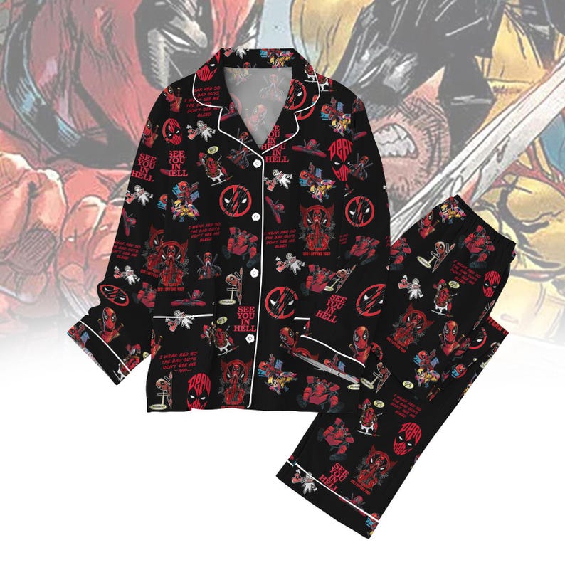 Deadpool Movie Pajamas Set, Superhero Thick Pajamas, Wolverine Midnight Shirt, Marvel Pjs For Women, Gifts For Fans