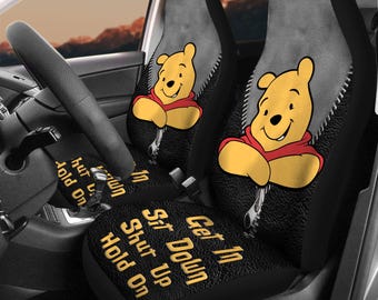 Winnie Pooh Car Seat Covers, Pooh Bear Car Covers, Winnie Pooh Car Decor, Cartoon Car Seat, Disney Pooh Seat Covers, Auto Seat Covers