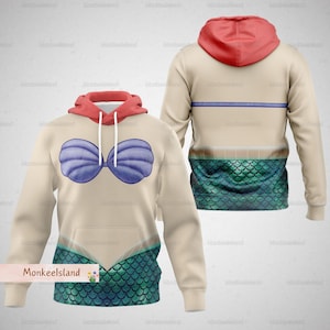 Sudadera con capucha de cosplay de sirena Ariel de Halloween, sudadera con capucha de disfraz de La Sirenita, sudadera con capucha de Disney Ariel para mujer, camiseta de disfraz de Halloween para grupo familiar