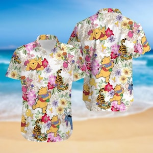 Winnie de Pooh Hawaiiaans shirt, Pooh and Friends-knopshirt, cartoonfilm zomershirt, Disneyland-shirt, zomercadeau