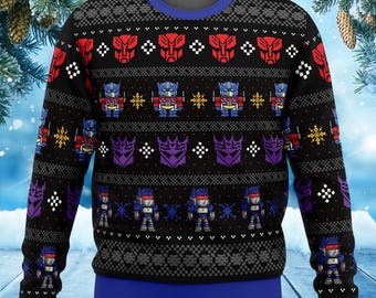 Optimus Prime Transformers Ugly Christmas Sweater, Transformers Xmas Sweater, Autobots Winter Men, Holiday Sweater, Christmas Gift