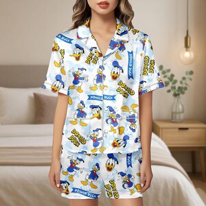 Disney Donald Duck Satin Pajamas, Donald Cartoon Women Pajamas, Magic Kingdom Pajamas Set, Gift For Her
