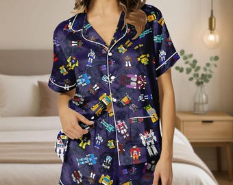 Transformers Satin Pajamas, Transformers Characters Women Pajamas, Transformer Autobot Pajamas Short, Optimus Prime Pjs