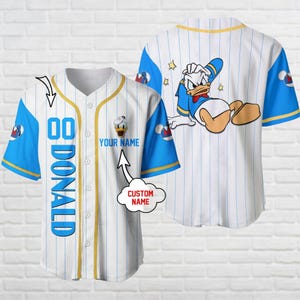 Camiseta de jersey del pato Donald, camiseta de Donald de Disney, camiseta de béisbol de la película de dibujos animados, camiseta personalizada para niños, camiseta de Magic Kingdom