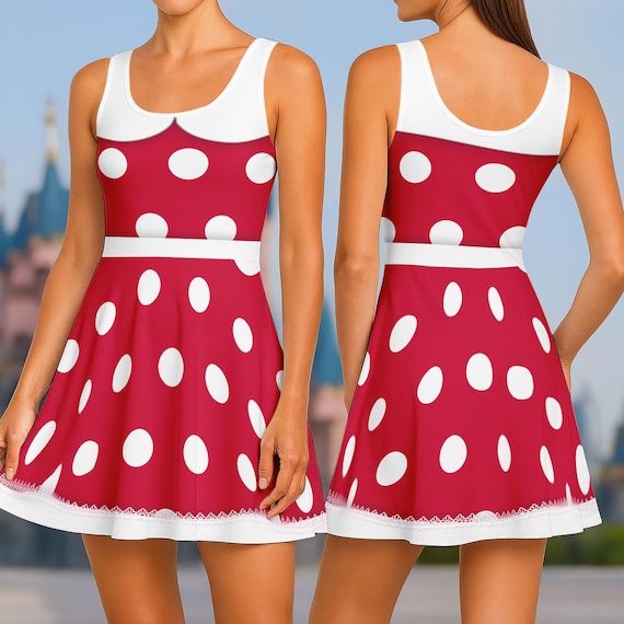 Minnie Mouse Costume Skater Dress, Disney Mouse Cosplay Women Dress,  Halloween Party Dress, Gift For Her