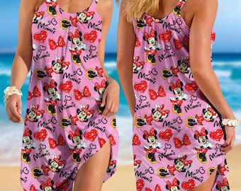Minnie Mouse Summer Dress, Disney Mouse Women Sundress, Cartoon Movie Holiday Beach Dress, Disneyland Gift, Summer Gift