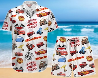 Camisa hawaiana de Rayo McQueen, pantalones cortos de Disney Cars para hombre, pijama navideño de la película Cars, pijama de Pixar Up para mujer, camisa de Disneyland