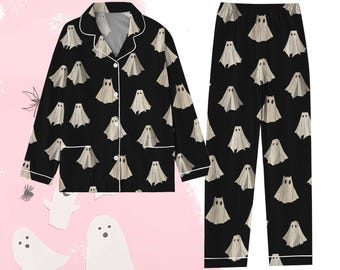 Halloween Pajamas, Boo Ghost Pajamas Set, Spooky Ghost Women Pajamas, Cute Ghost Holiday Pajamas, Fall Pajamas, Spooky Season Gift