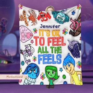 Manta personalizada de Inside Out, manta It's Ok To Feel All The Feels Soft, manta infantil con personajes de Inside Out, regalo de salud mental