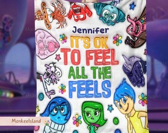 Personalized Inside Out Blanket, It&#39;s Ok To Feel Alll The Feels Soft Blanket, Inside Out Characters Child Blanket, Mental Health Gift