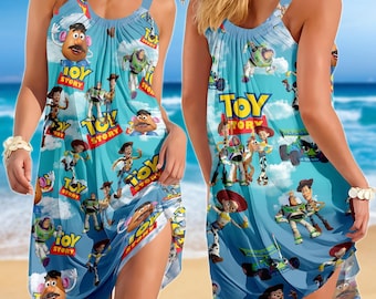 Toy Story Women Dress, Buzz Lightyear Button Dress, Disney Summer Dress, Cartoon Movie Summer Gift, Gift For Her