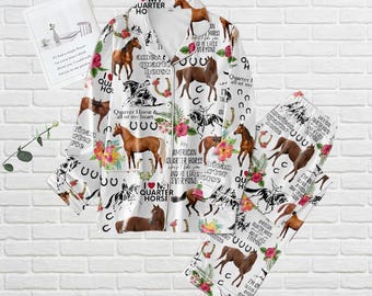 Pyjama de course de chevaux, pyjama western pour la fête, pyjama cow-boy drôle pour femme, cadeau pour amoureux des animaux, pyjama de vacances, cadeau pour les amateurs de chevaux