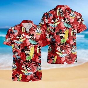 Camisa hawaiana de Mickey Surfing, camisa con botones de Disney Mouse, camisa tropical de verano, camisa del Reino Mágico, camisa de película de dibujos animados para hombre