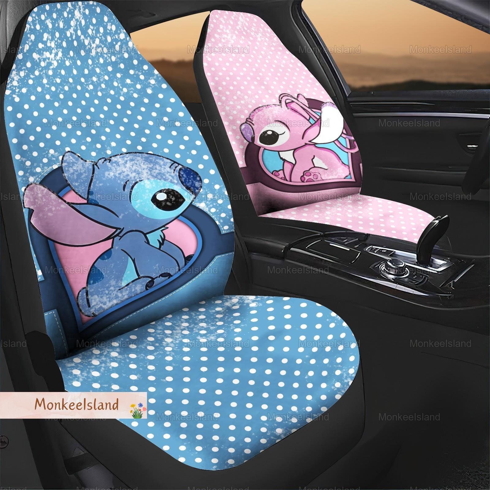 Stitch And Angel Car Seat Covers Disney Gift, Couple Gift, Wedding Gift, Anniversary