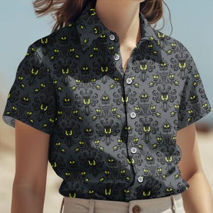 Chemise hawaïenne du manoir hanté, chemise homme fantômes faisant de l&#39;auto-stop, chemise des bonbons ou des sorts, chemise Halloween Disney