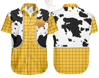 Koszulka z guzikami Woody Toy Story, męska koszula Disney Woody, koszulka cosplay Woody, gadżety z Toy Story, koszulka na imprezę halloweenową