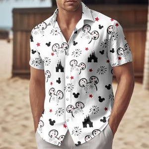 mens mickey mouse dress shirt Mickey Mouse Men's Print Button Up Shirt with Short Sleeves, Sizes XS-5XL