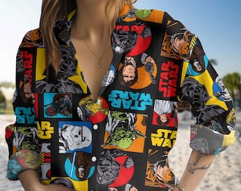 Star Wars-blouseshirt, vrouwenshirt Star Wars-personages, Darth Vader-shirt met lange mouwen, Disney-filmshirt, cadeau voor haar