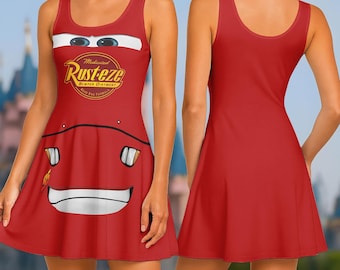 Disfraz de Rayo McQueen, vestido de patinadora, vestido de cosplay de la película Cars para mujer, vestido de Halloween de coches de carreras, cosplay de Halloween
