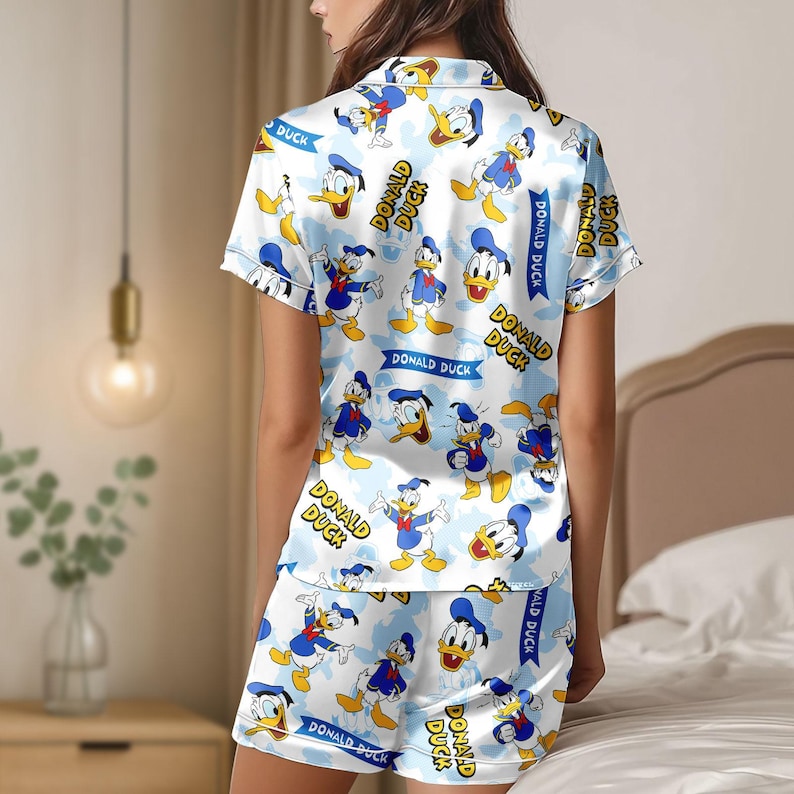 Disney Donald Duck Satin Pajamas, Donald Cartoon Women Pajamas, Magic Kingdom Pajamas Set, Gift For Her