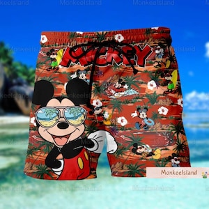 Mickey Mouse shorts, Disney Mickey Beach shorts, Disney zonnebril heren shorts, grappige Mickey zwemshort, cadeau voor papa
