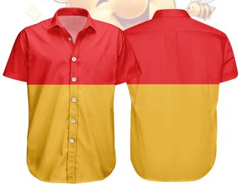 Camisa de disfraz de Winnie Pooh, camisa con botones de cosplay de Pooh, camisa hawaiana de oso Pooh de Disney, camisa de disfraz de Halloween