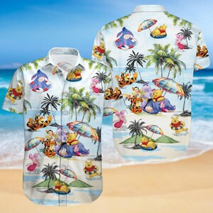 Camisa hawaiana de Winnie the Pooh, camisa abotonada de Pooh y sus amigos, camisa hawaiana de la película Disney, camisa de verano de dibujos animados, regalo para ella