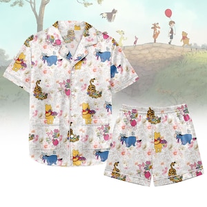 Disney Pooh Bear Satin Pajamas, Winnie The Pooh Women Pajamas, Pooh And Friends Short Pajamas, Gift For Her