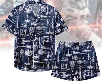Star Wars Satin Pajamas Shorts, Disney Star Wars  Sleepwear, Space Ship Battle Shirt, Short Sleeve Pajamas, Star Wars Lounge Pjs