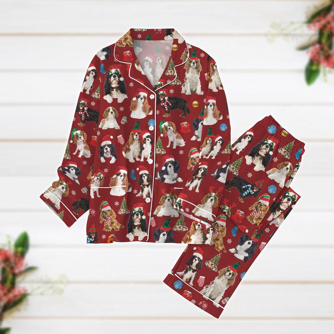 Christmas Pajamas, Cavalier King Charles Spaniel Pajamas, Dog Santa ...