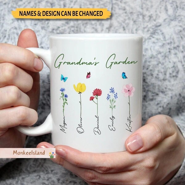 Personalized Birth Month Flower Mug, Custom Grandma's Garden Coffee Mug, Plant Mom Mug, Mothers Day Gift