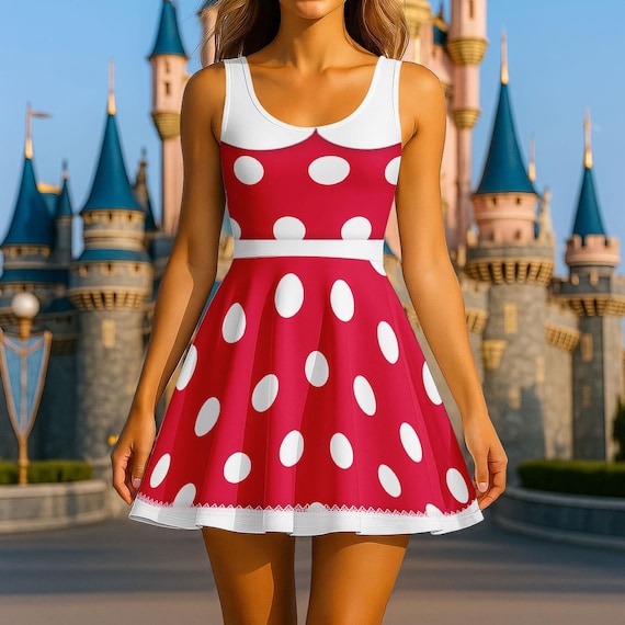 Minnie Mouse Costume Skater Dress, Disney Mouse Cosplay Women Dress, Halloween Party Dress, Gift For Her Minnie Mouse Costume Skater Dress, Disney Mouse Cosplay Women Dress, Halloween Party Dress, Gift For Her