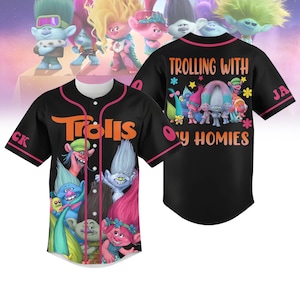 Custom Trolls Bands Together Jersey, Trolls Poppy Baseball Jersey, Trolls Movie Baseball Team, Trolls Birthday Party Shirt, Birthday Gift