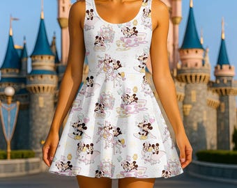 Disney Mickey And Minnie Mouse Dress, Disney Castle Skater Dress, Magic Kingdom Dress, Disneyland Gift