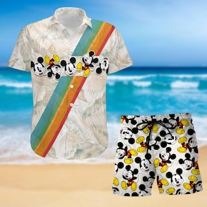 Camisa hawaiana de Mickey Mouse, pantalones cortos de Disney Mouse, camisa con botones de película de dibujos animados, pantalones cortos de Disneyland para hombre, camisa con botones, regalo para él