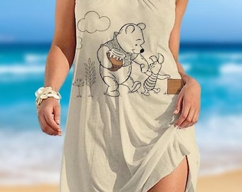 Retro Winnie The Pooh Women Dress, Pooh and Friends Beach Dress, Disney Movie Summer Dress, Pooh Lover Gift, Gift For Her