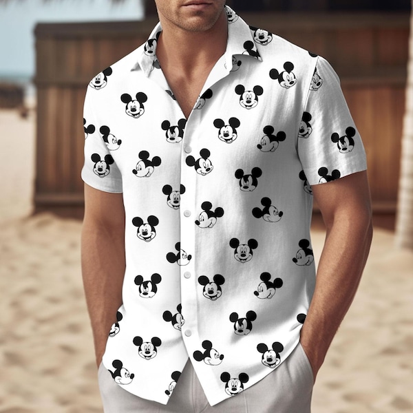 Camisa hawaiana de Mickey Mouse, camisa abotonada de Disney Mouse, pantalones cortos de dibujos animados para hombre, camisa de verano de Mickey, camisa del Reino Mágico