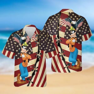 Disney Goofy 4th July Hawaiian Shirt, Disney Dog Fourth Of July Button Up Shirt, Cartoon Movie Summer Shirt, Independence Day