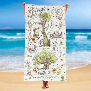 Retro Winnie The Pooh Beach Towel, Pooh and Friends Bath Towel, Disney Movie Kids Towel, Pooh Lover Gift, Gift For Her