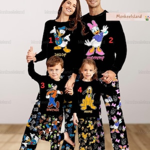 Disney Christmas Pajamas Set, Mickey, Minnie, Goofy, Pluto, Donald Duck Family Pajamas, Custom Disney Group Matching Pj Set, Christmas Gift